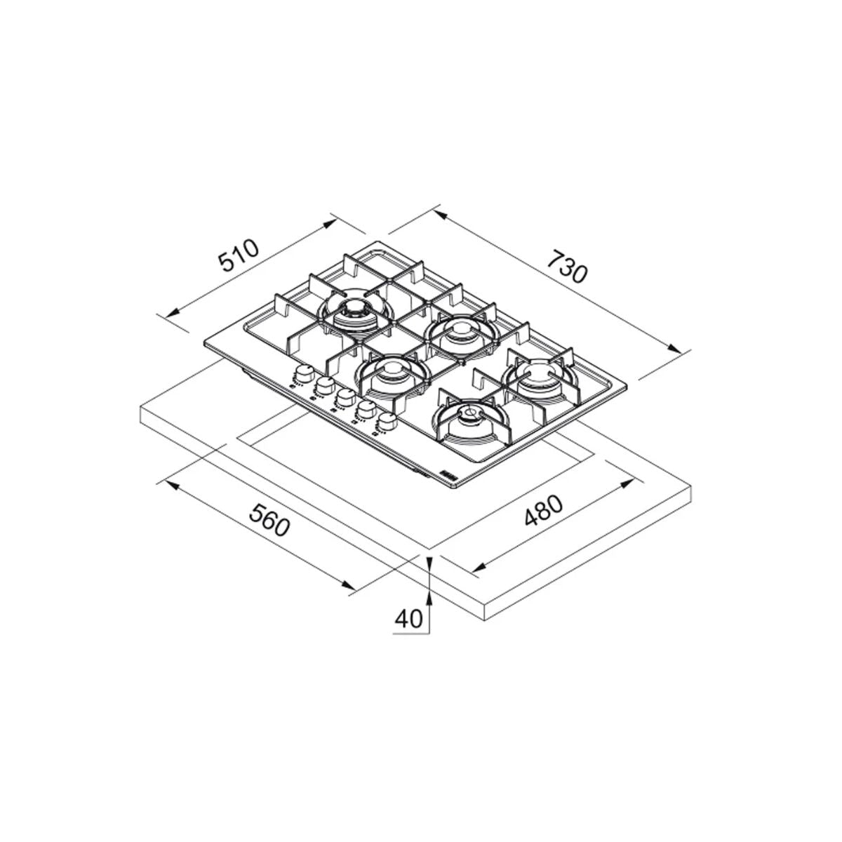 Encimera de gas FHMA 755 4G DCL MBC BK Franke