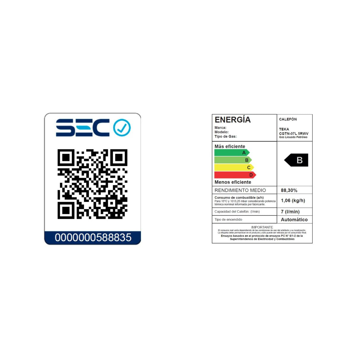 Calefont Gas Licuado 7 / 10 Litros Tiro Natural Multisafe Serie GL CGTN Teka