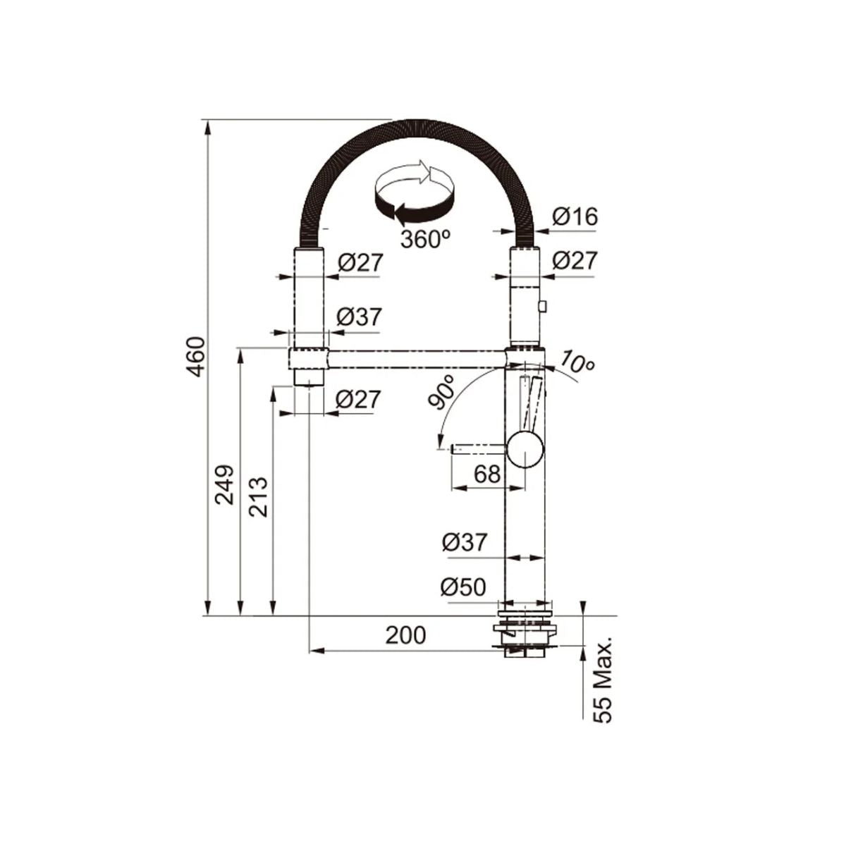 Grifería Pescara 360° Cromado Semi‑Pro Franke