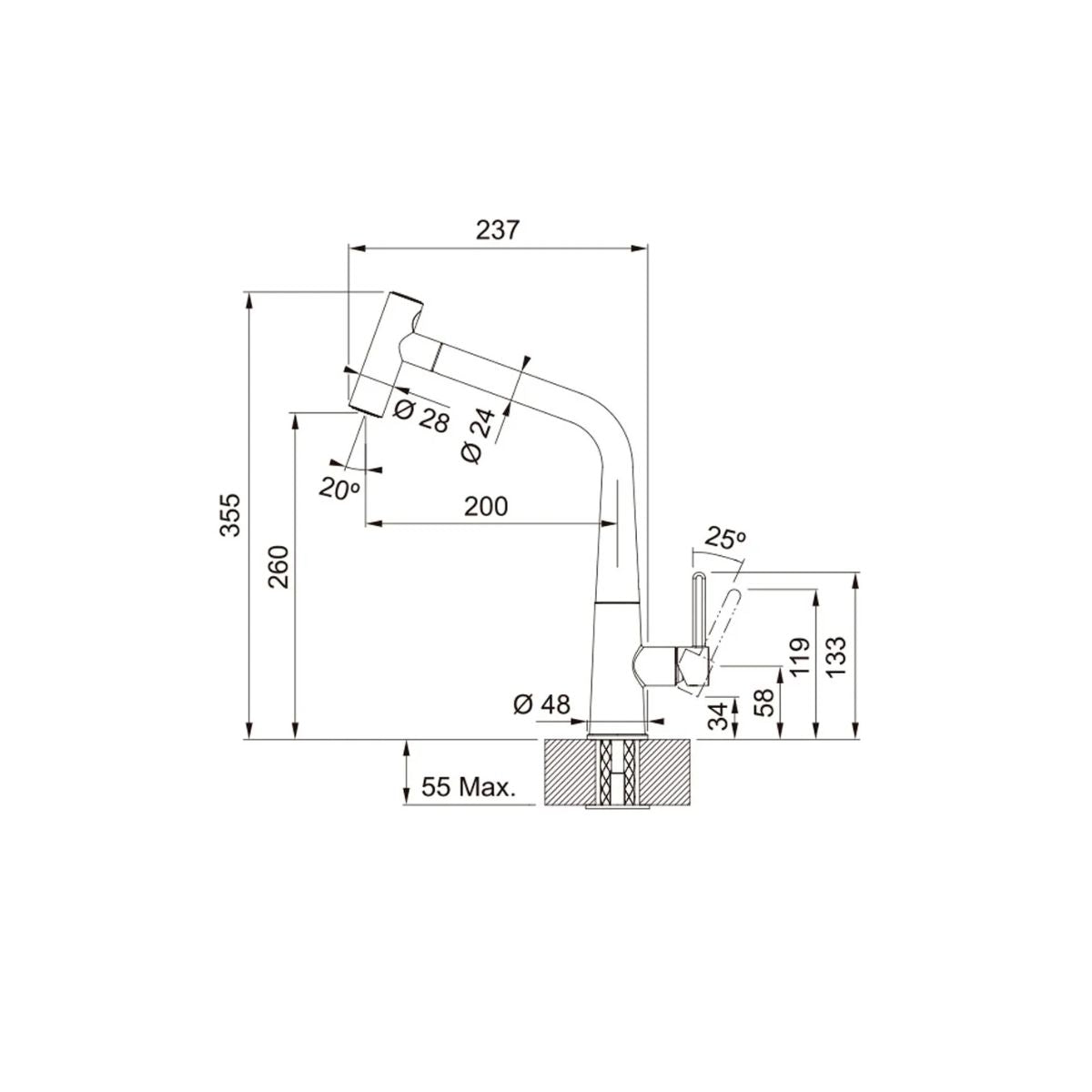 Grifería Icon Doccia Monomando Extraíble Negro Mate Franke