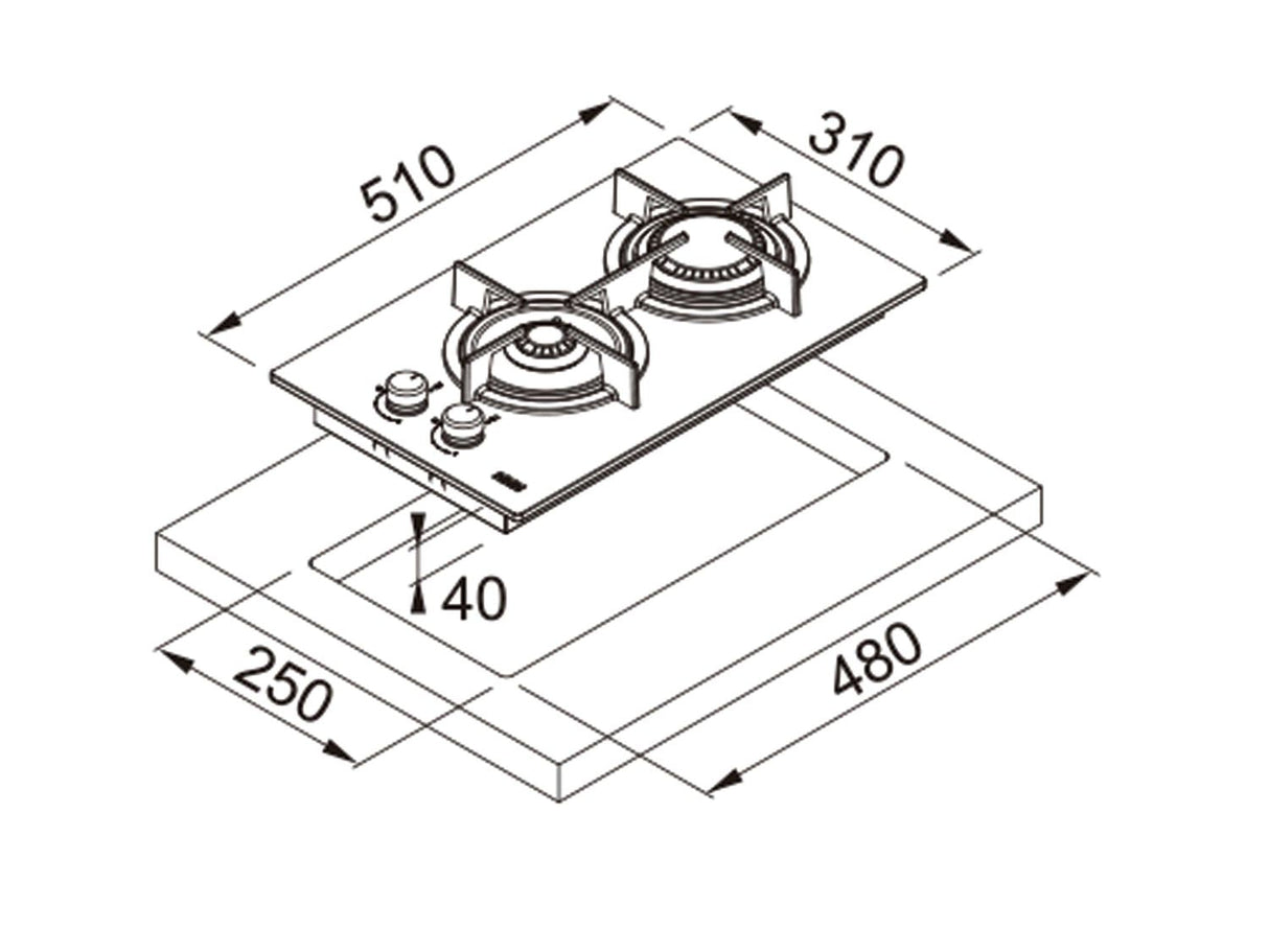 Encimera a gas FHCR 302 TC HE C Negro Franke