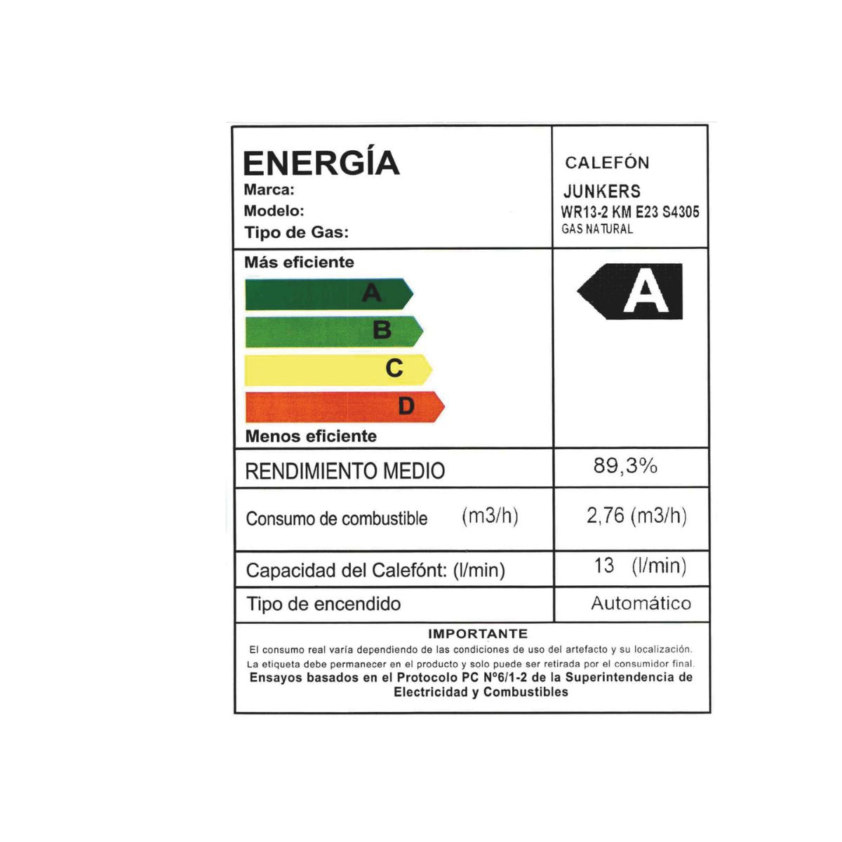 Calefont Tiro Forzado Cámara Abierta 13L HidroWind Junkers