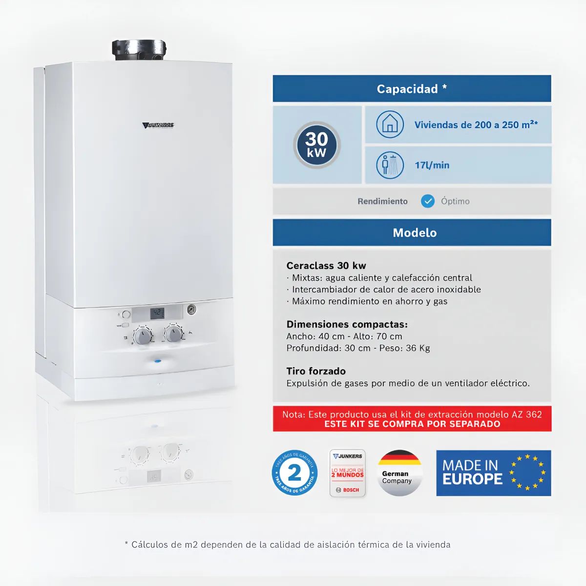 Caldera Tiro Forzado Mural Mixta Convencional Ceraclass 24-30 KW Junkers