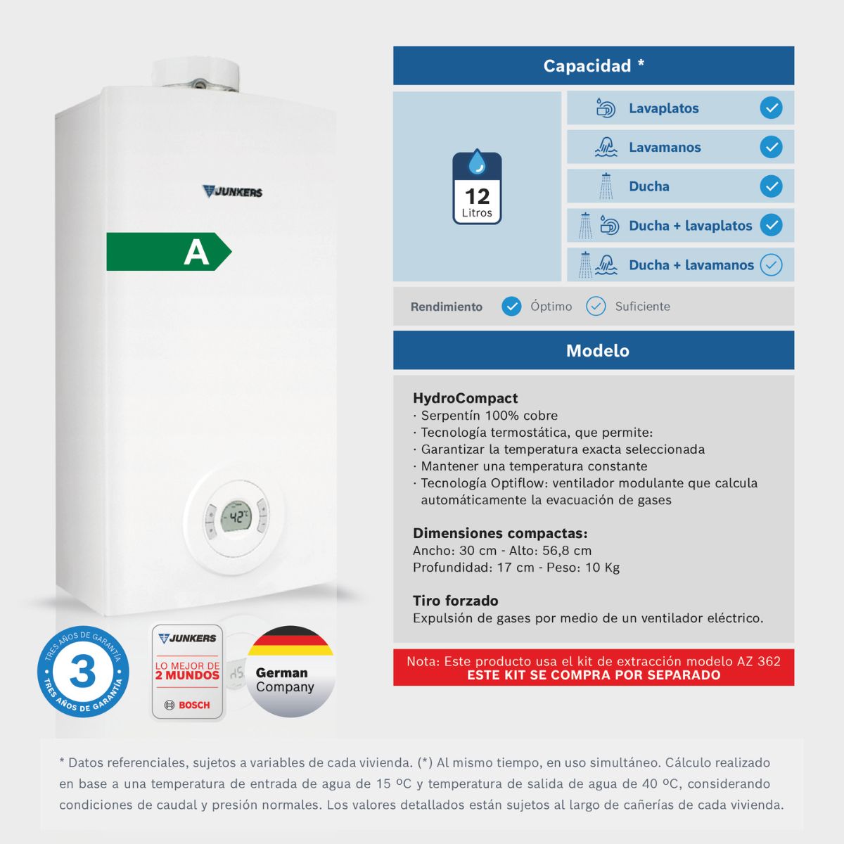 Calefont Tiro Forzado Camara Estanca 12 a 18L HydroCompact Junkers