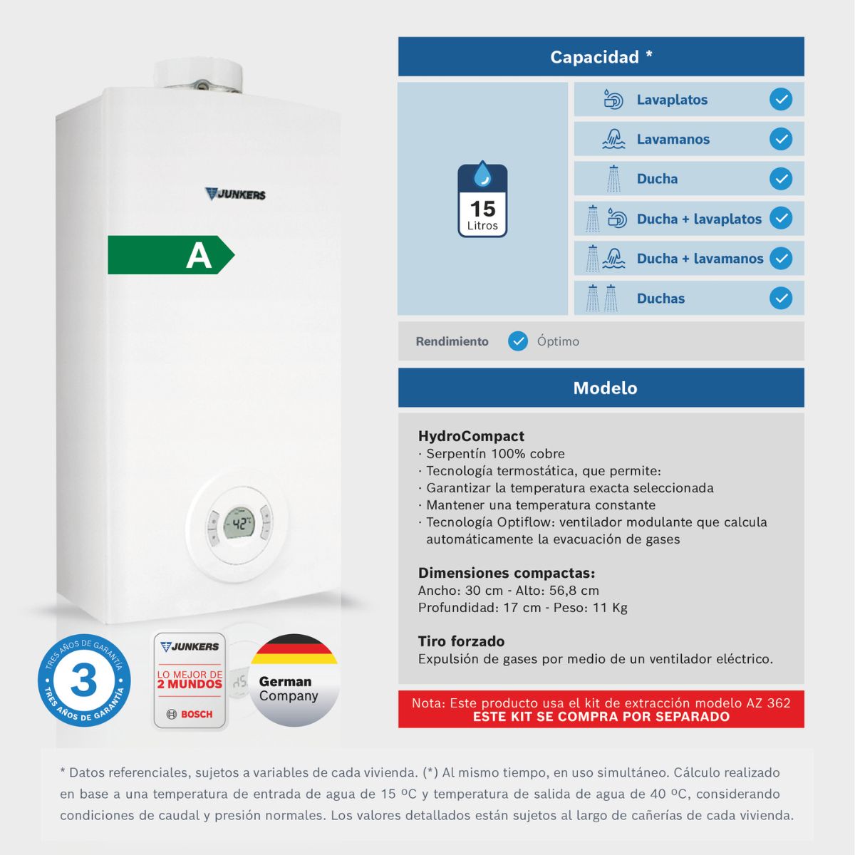 Calefont Tiro Forzado Camara Estanca 12 a 18L HydroCompact Junkers