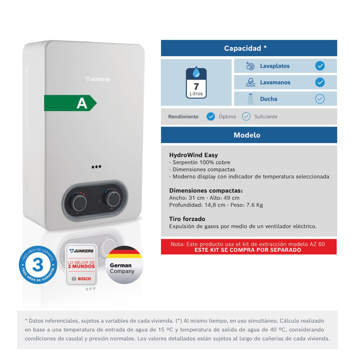 Calefont Tiro Forzado Gas Natural 7L WD 7 KME 23 Junkers