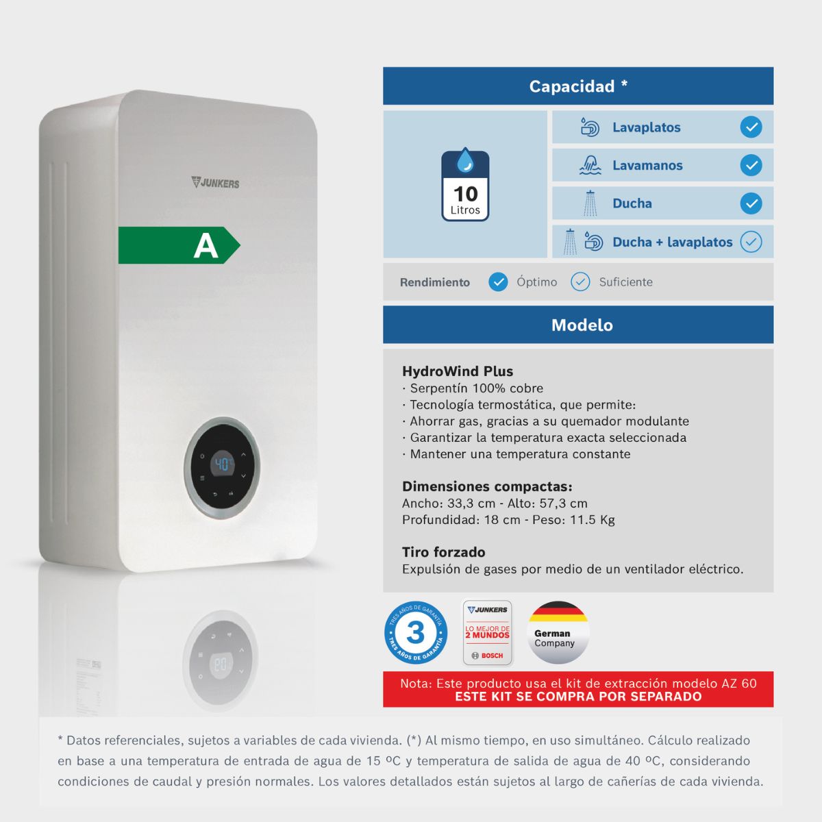 Calefon Tiro Forzado Cámara Abierta de 10 a 21L HydroWind Plus Junkers