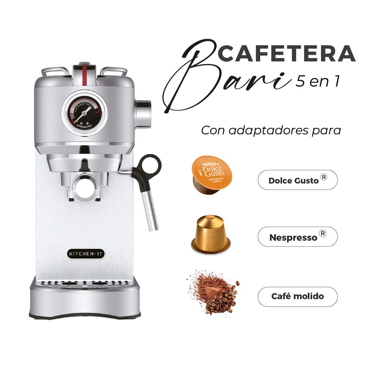 Cafetera Espresso Bari 5 en 1 CB5EN1 Kitchen It