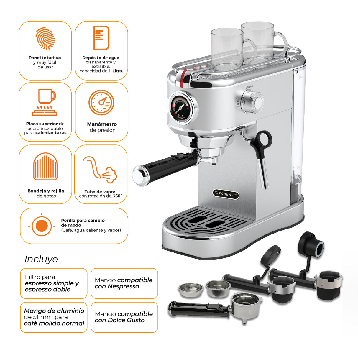 Cafetera Espresso Bari 5 en 1 CB5EN1 Kitchen It