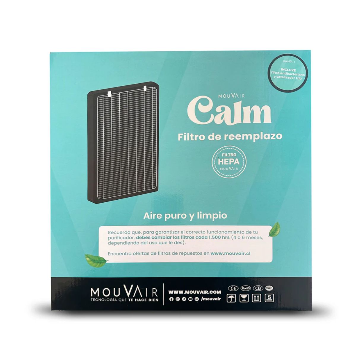 Filtros de Reemplazo Calm H13 con Catalizador Grado Médico Mouvair