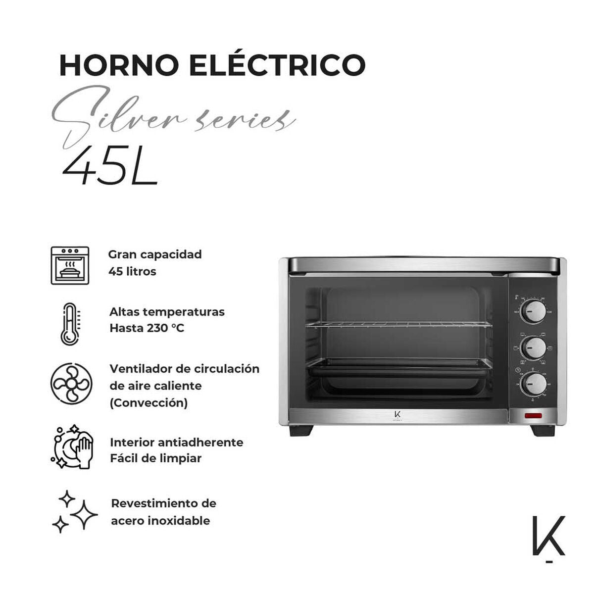 Horno Eléctrico Silver Series 45L Kitchen It