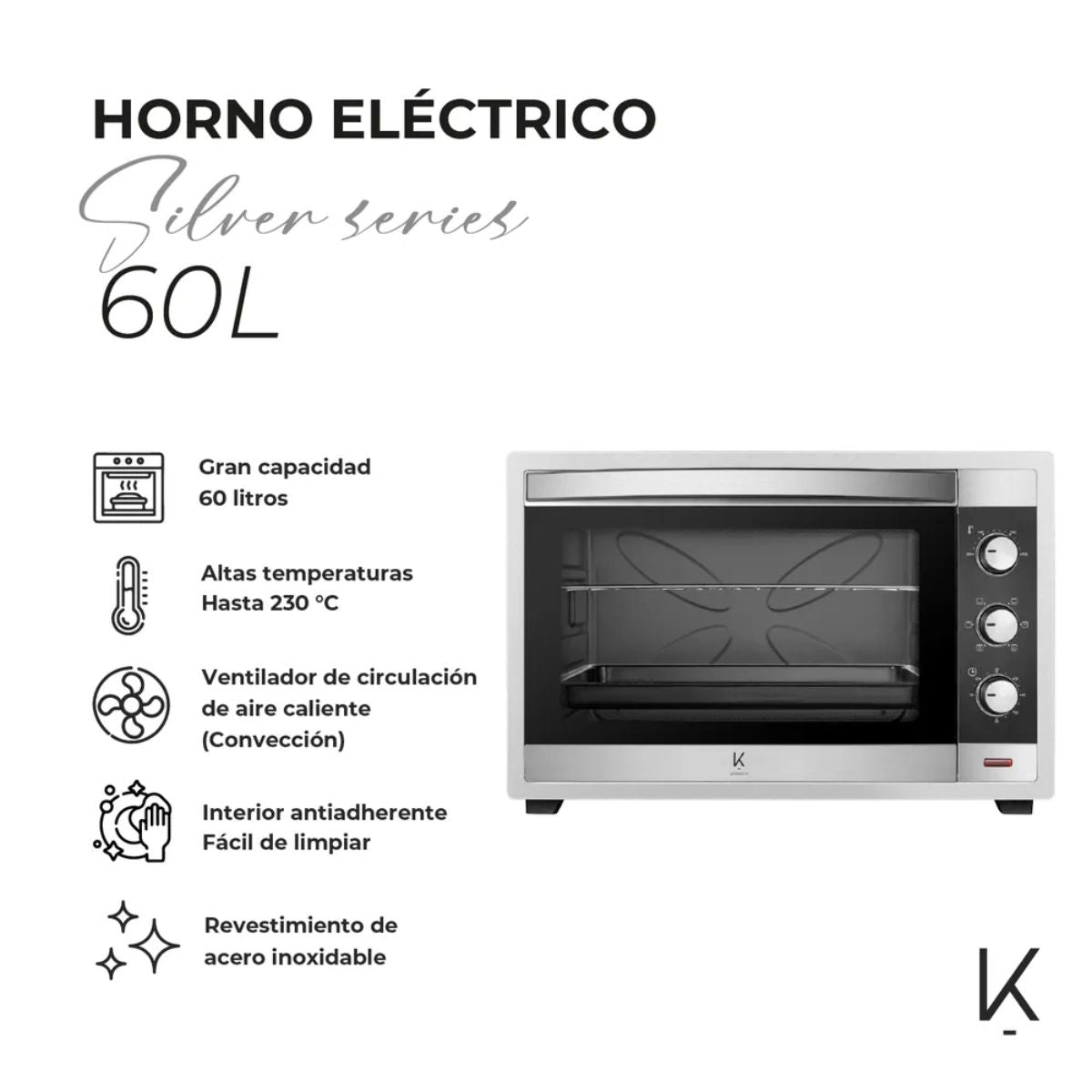 Horno Eléctrico Silver Series 60L Kitchen It