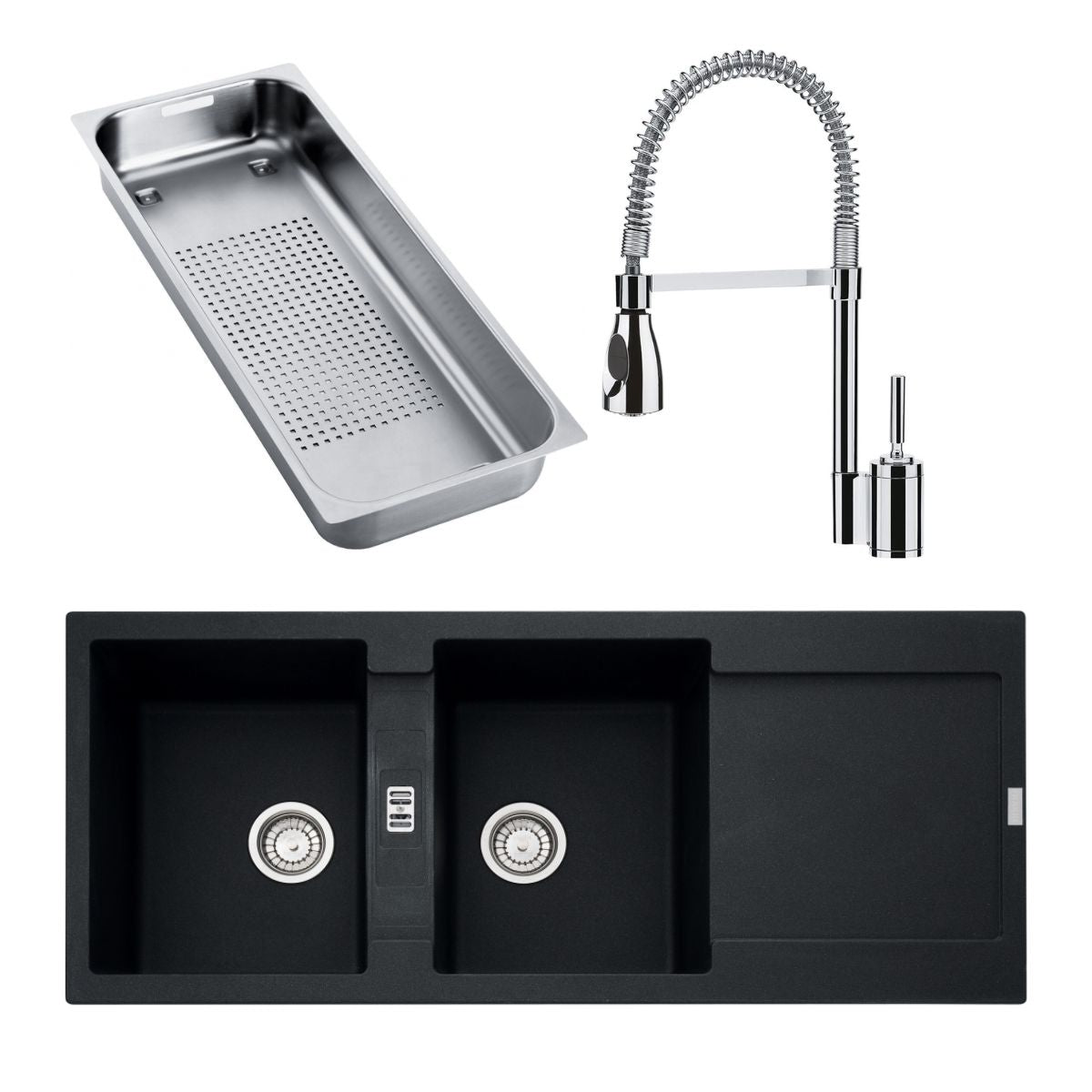 Kit Maris Reversible Black Franke Lavaplatos + Grifería + Escurridor