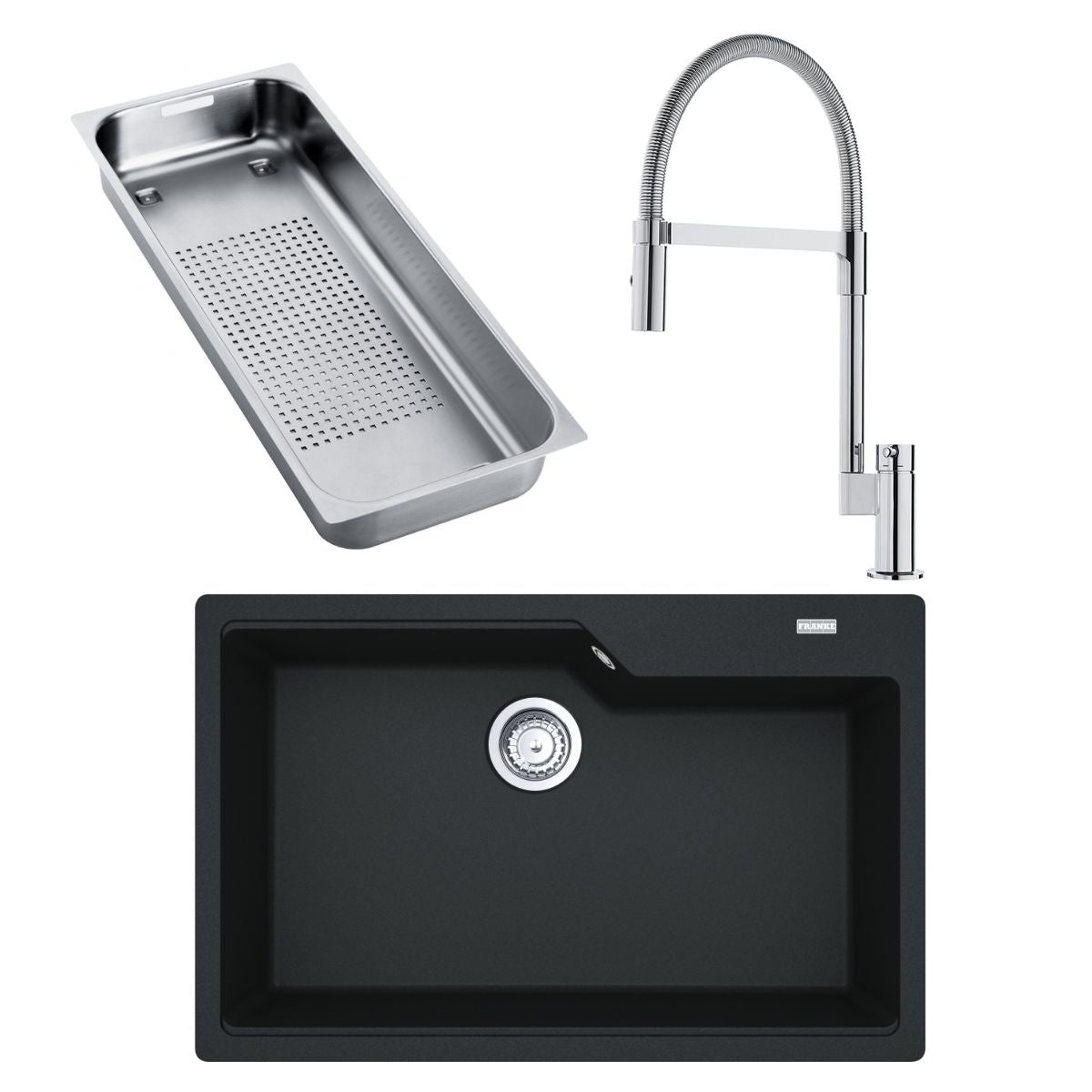 Kit Urban Black Franke Lavaplatos + Grifería + Escurridor