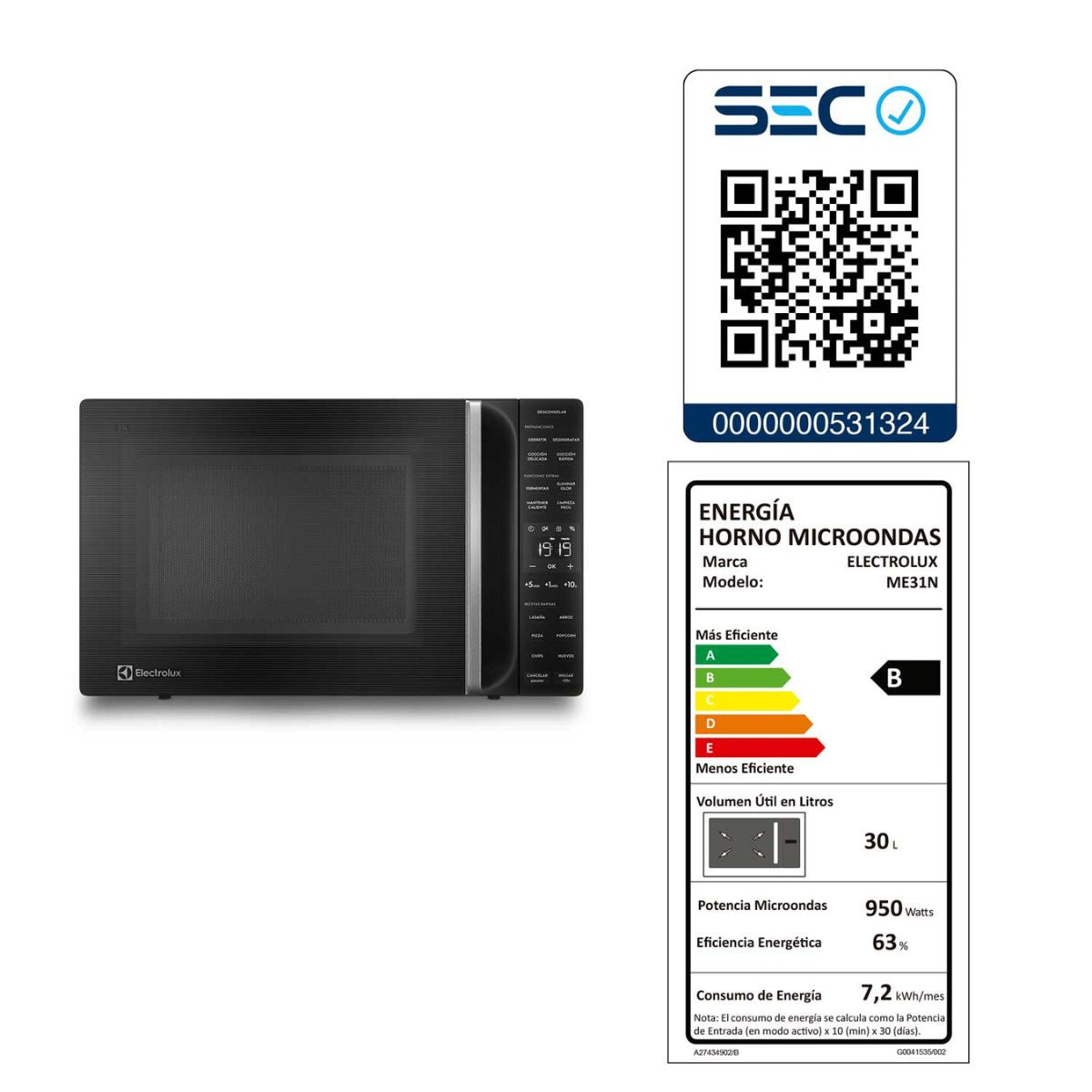 Horno Microondas 31L ME31N Negro Electrolux