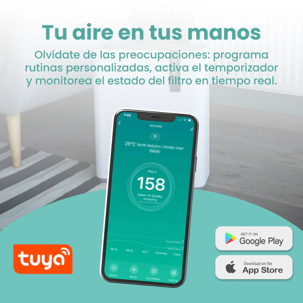 Purificador de Aire Inteligente Calm HEPA H13 con Humidificador y App Mouvair