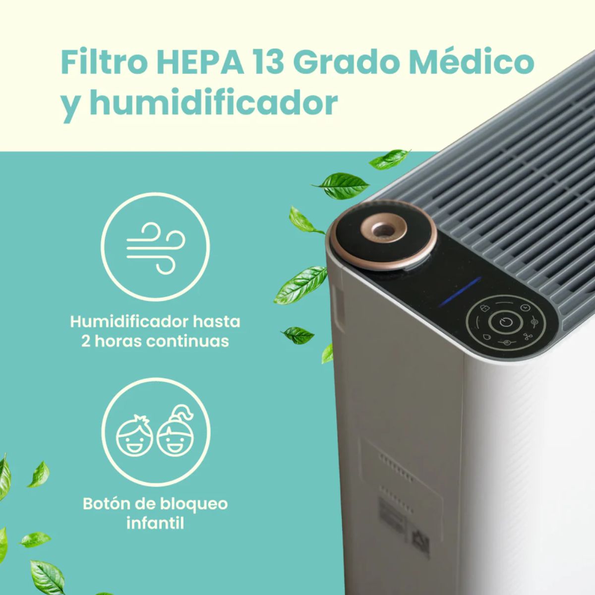 Purificador de Aire Inteligente Calm HEPA H13 con Humidificador y App Mouvair