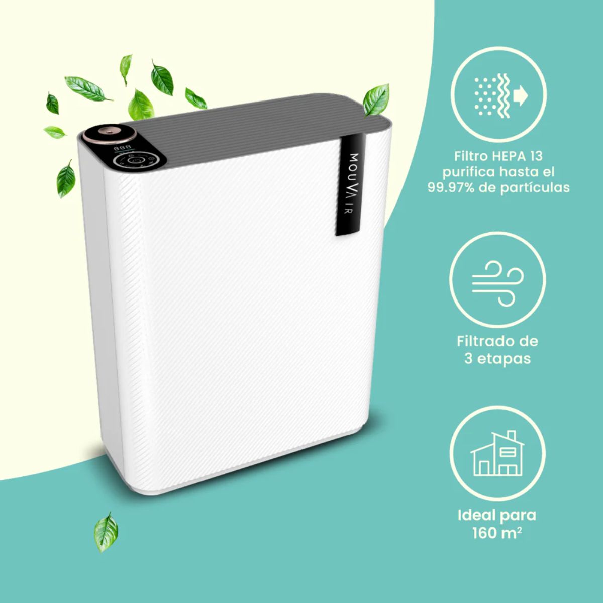 Purificador de Aire Inteligente Calm HEPA H13 con Humidificador y App Mouvair