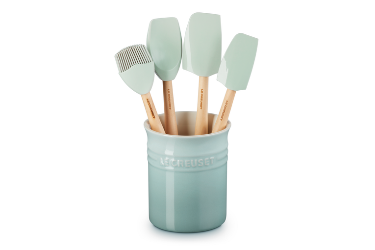 Set de 4 Espátulas + Bote 1.1L Sea Salt Le Creuset