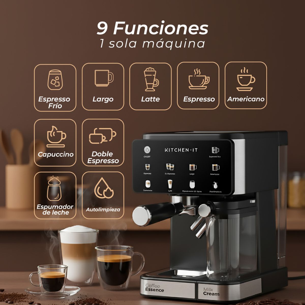 Cafetera Espresso Power Brew 9 en 1 Kitchen it