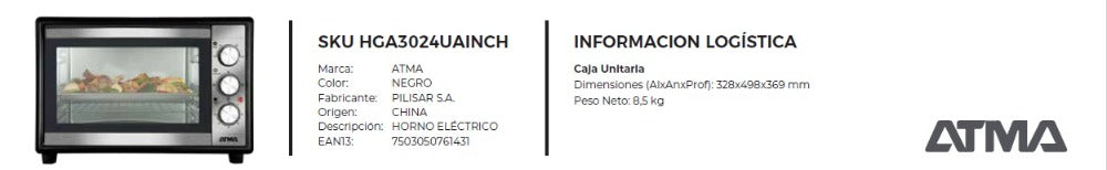 Horno eléctrico HGA3024UAINCH Atma