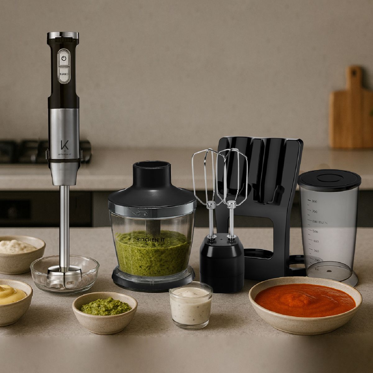 Minipimer Pro 1000W 5 en 1 Acero Inoxidable Kitchen It