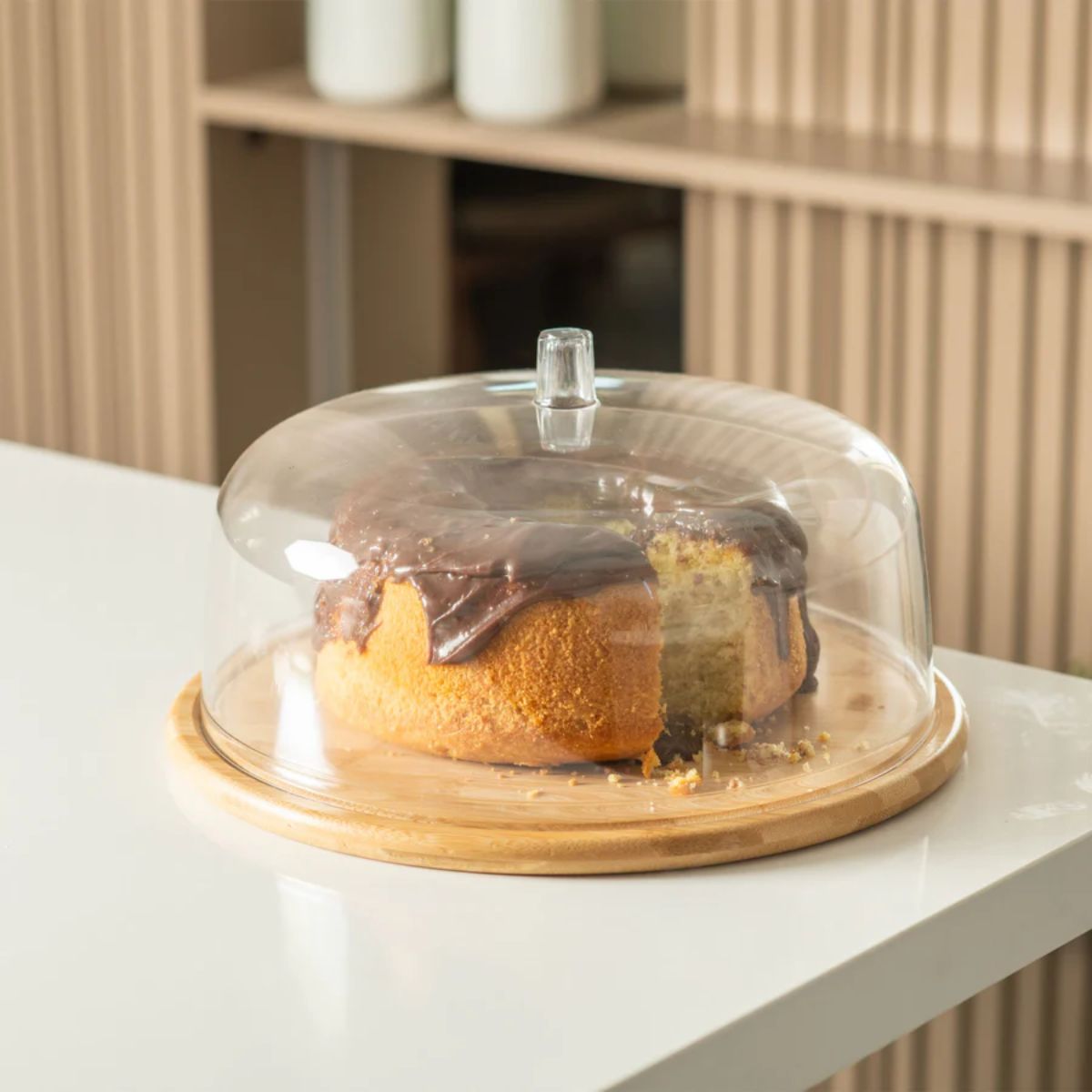 Porta Torta 27,5 cm Con Tapa Bambú OU