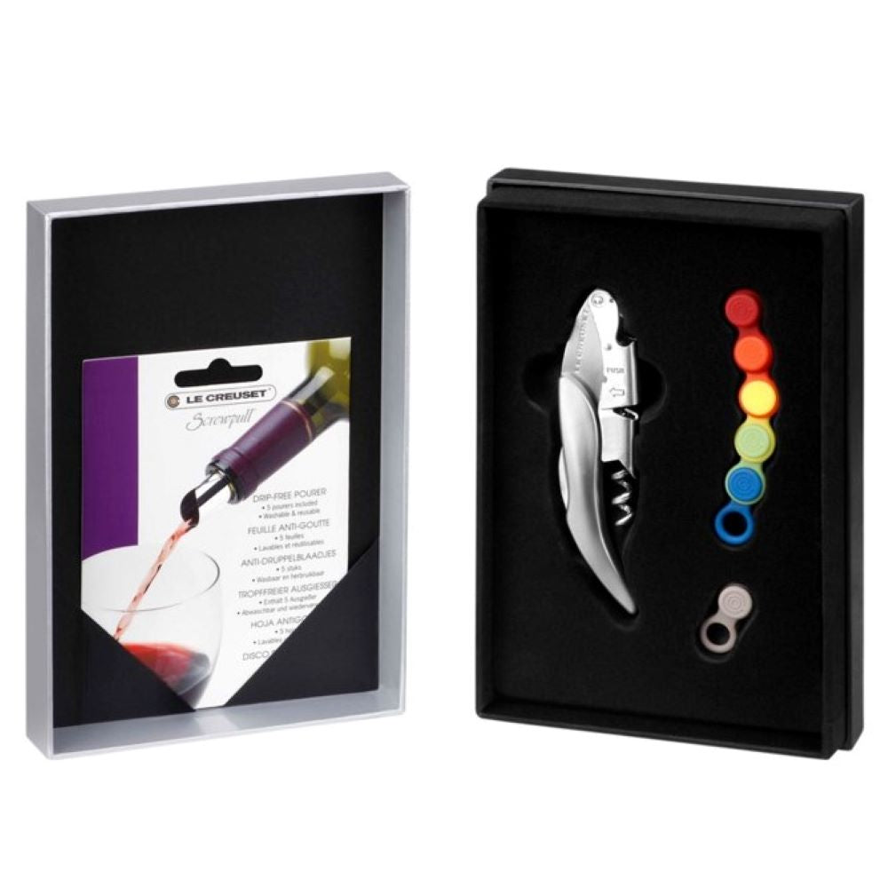 Set Destapador Sommelier GS-142 Grey Shiny + WA-125 Identificadores de Copas - Le Creuset