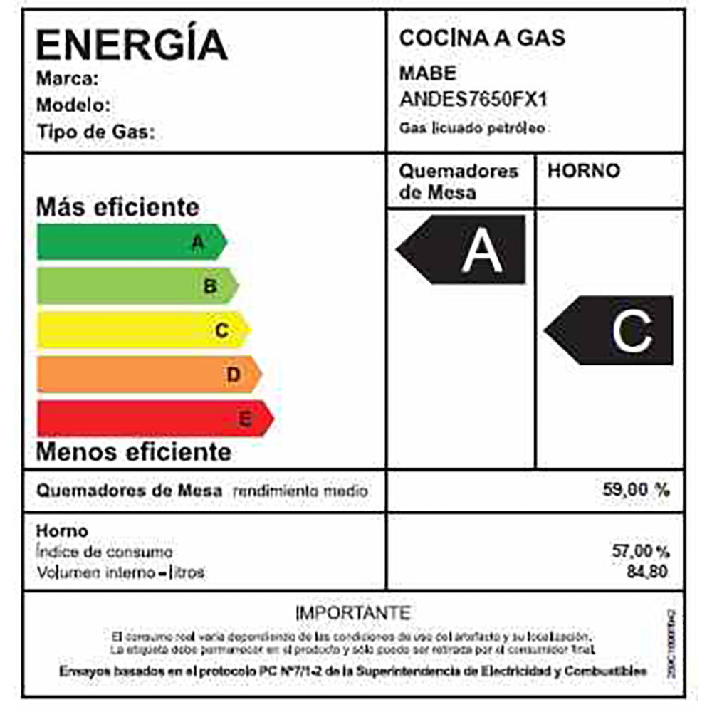 Cocina a Gas 5 quemadores ANDES7650FX1 Mabe