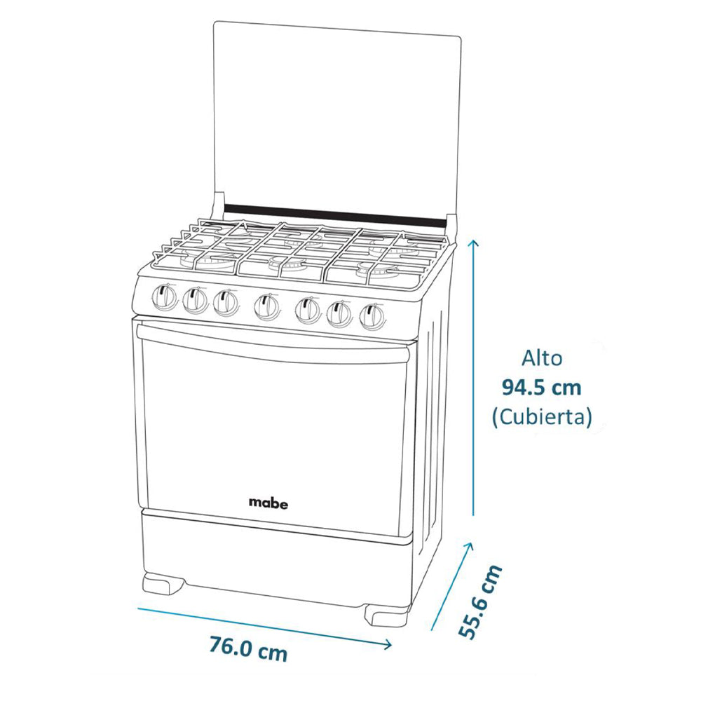 Cocina a Gas 5 quemadores ANDES7650FX1 Mabe