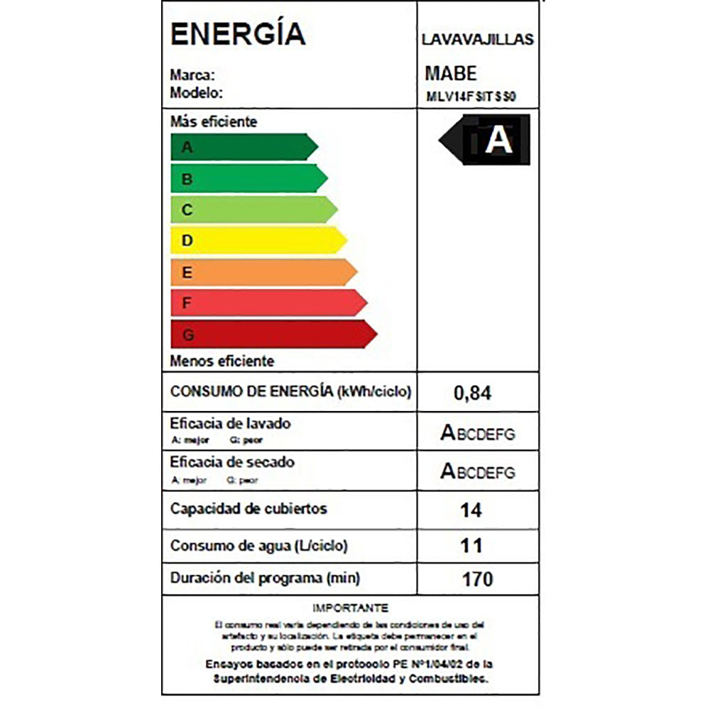 Lavavajilla 14C MLV14FSITSS0 Mabe