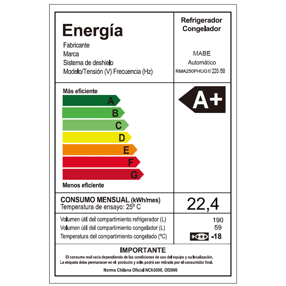Refrigerador Combinado Grafito 249 Lt Mabe