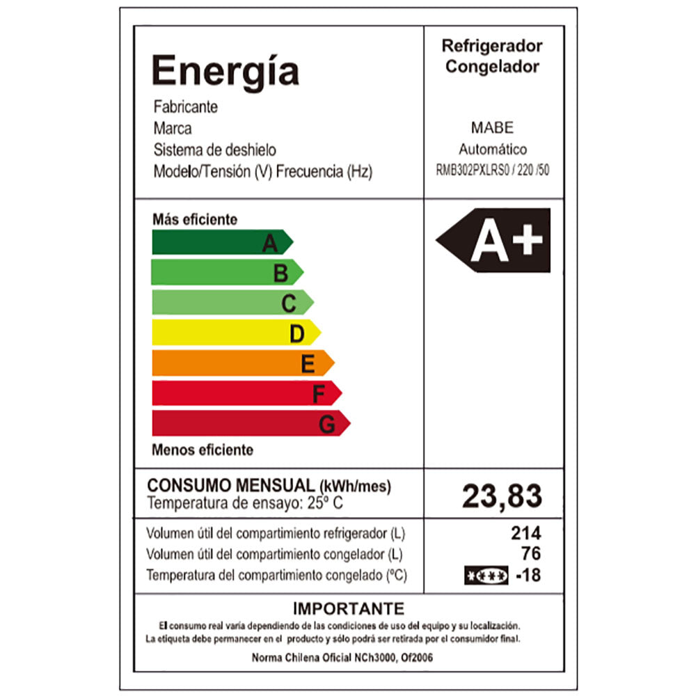 Refrigerador Combinado 290 Lt RMB302PXLRS0 Mabe