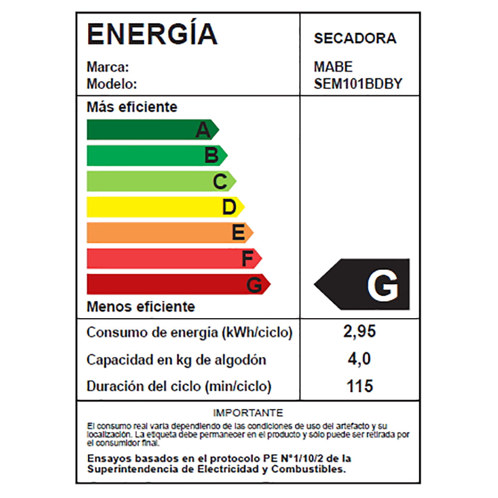 Secadora Frontal 10 Kg SEM101BDBY Mabe