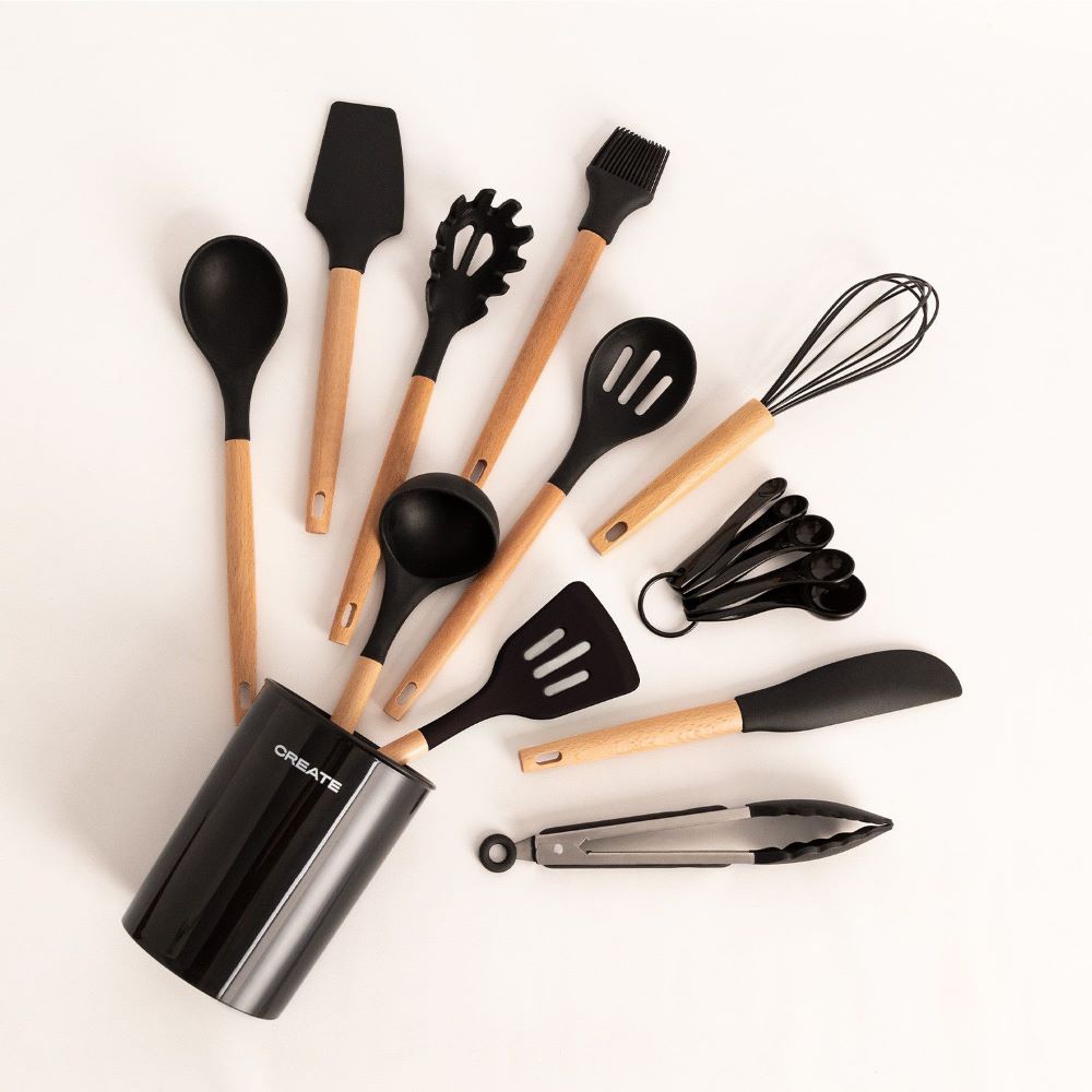 Set de Utensilios Silicona Madera para cocina Create Ikohs