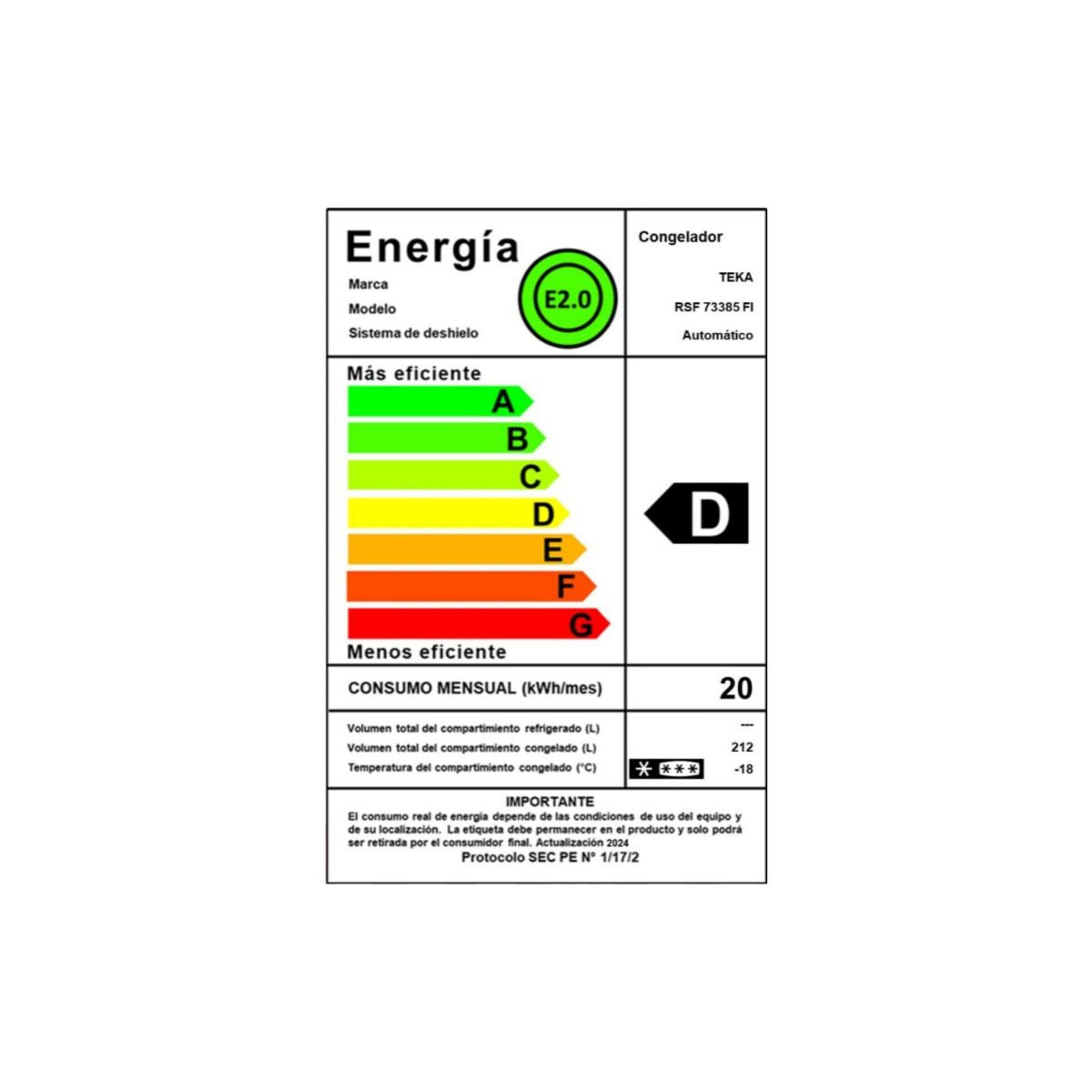 Freezer Integrable RSF-73385 FI EU 212 L Teka
