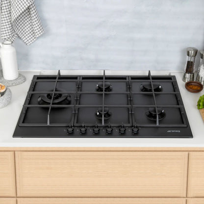 Encimera a Gas 75 cm 5 Quemadores Matt Black PX375LMB SMEG