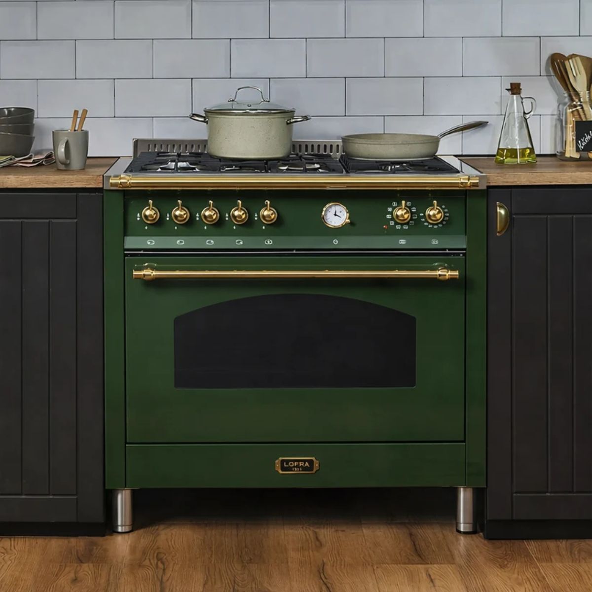 Cocina a Gas 5 Quemadores con Horno Eléctrico 94 L Dolcevita 90 cm Verde Lofra