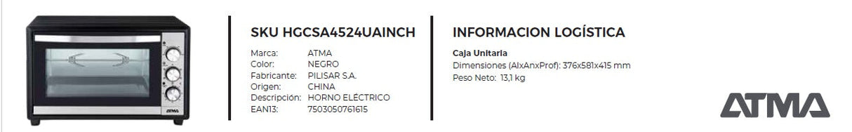 Horno eléctrico HGCSA4524UAINCH Atma