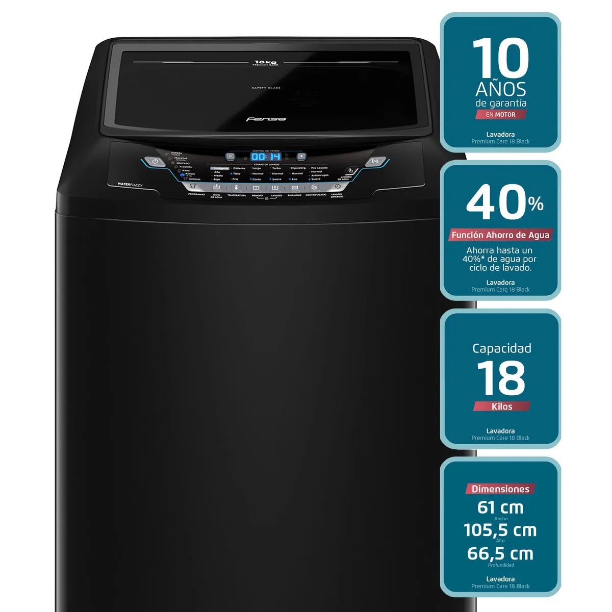 Lavadora Automática Premium Care 18 Black 18 kg Fensa
