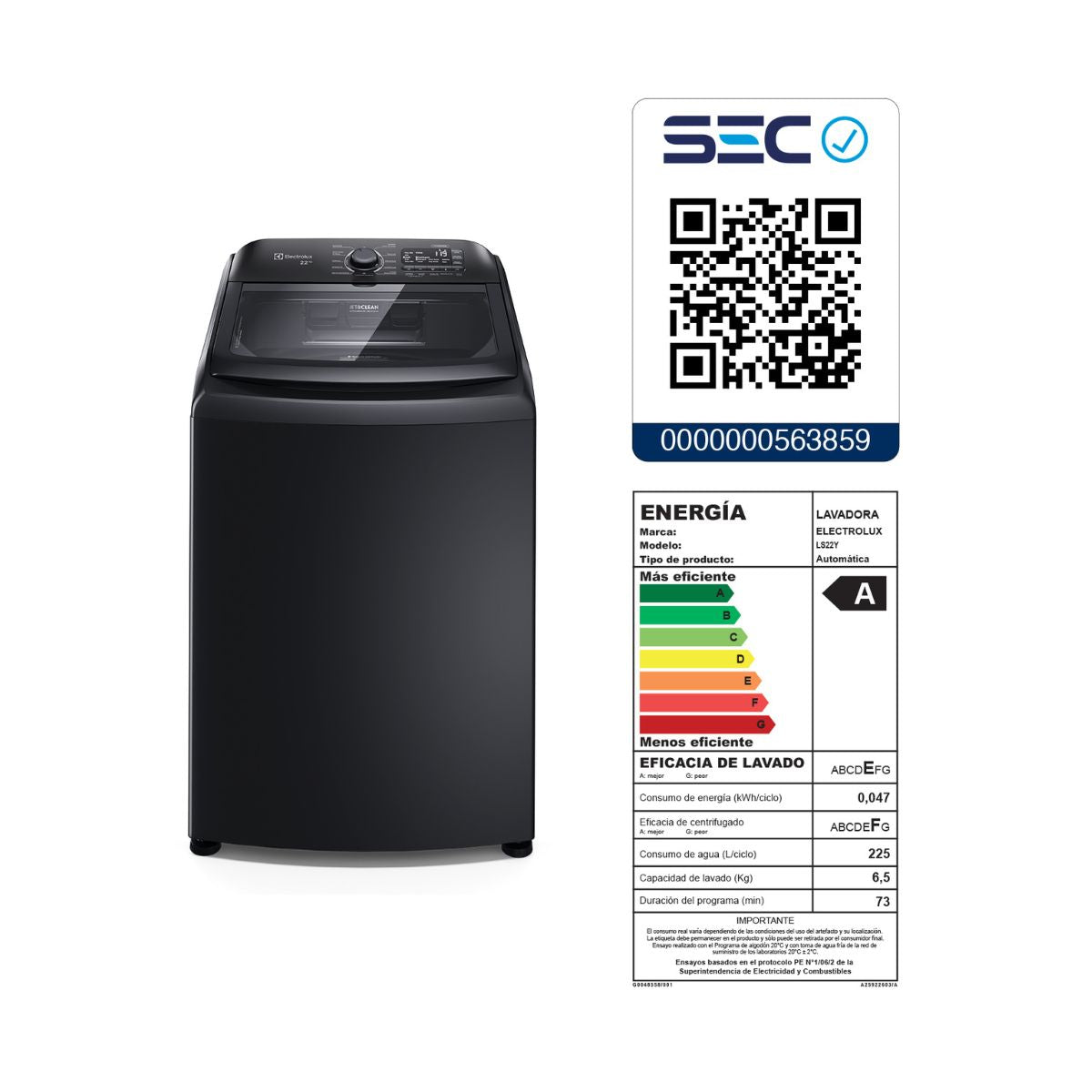 Lavadora Carga Superior 22 kg Negra Electrolux LS22Y