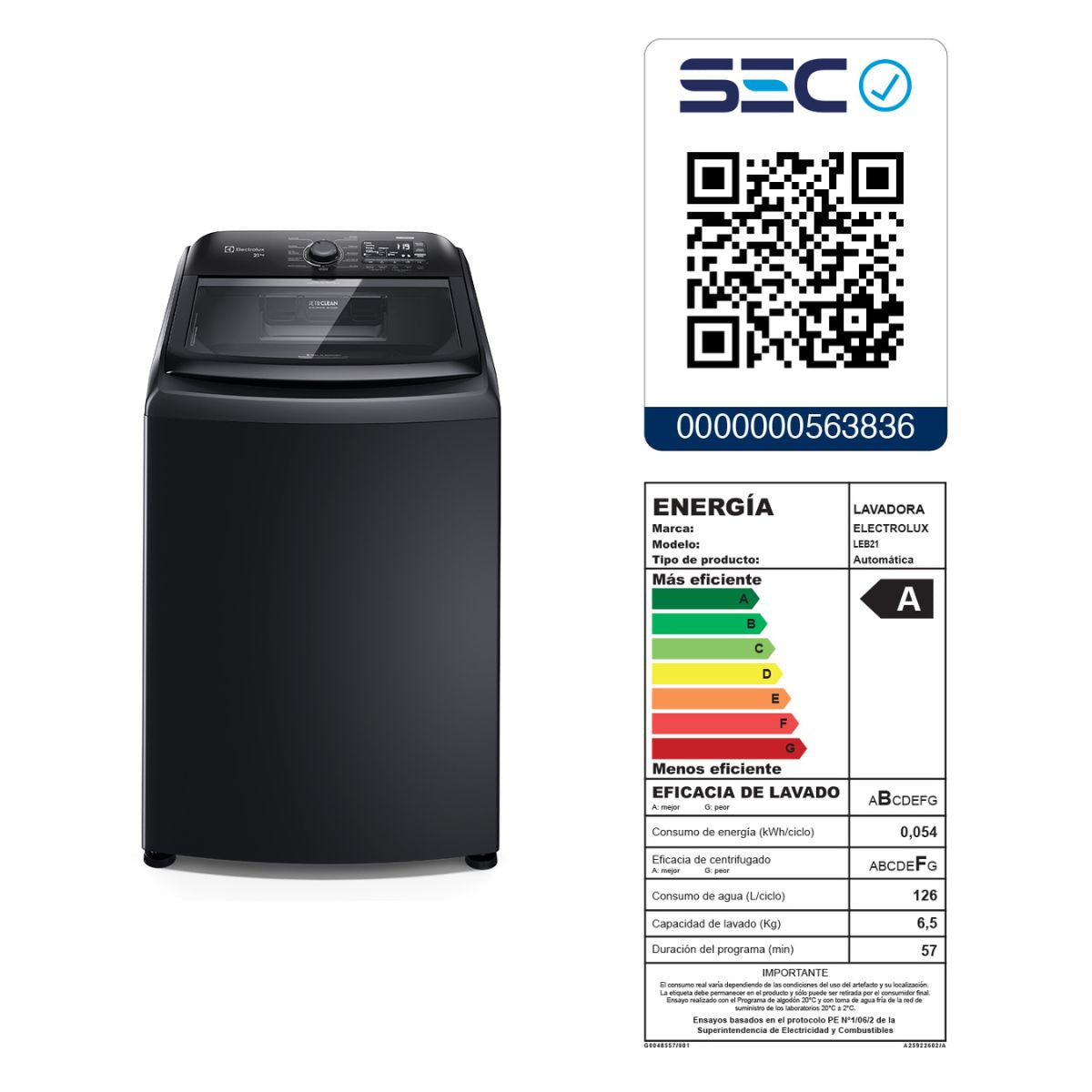 Lavadora Carga Superior 21 kg Negra Electrolux LEB21