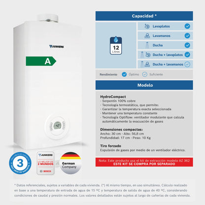 Calefont Tiro Forzado Camara Estanca 12 a 18L HydroCompact Junkers