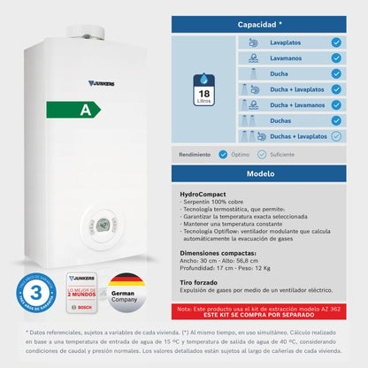 Calefont Tiro Forzado Camara Estanca 12 a 18L HydroCompact Junkers