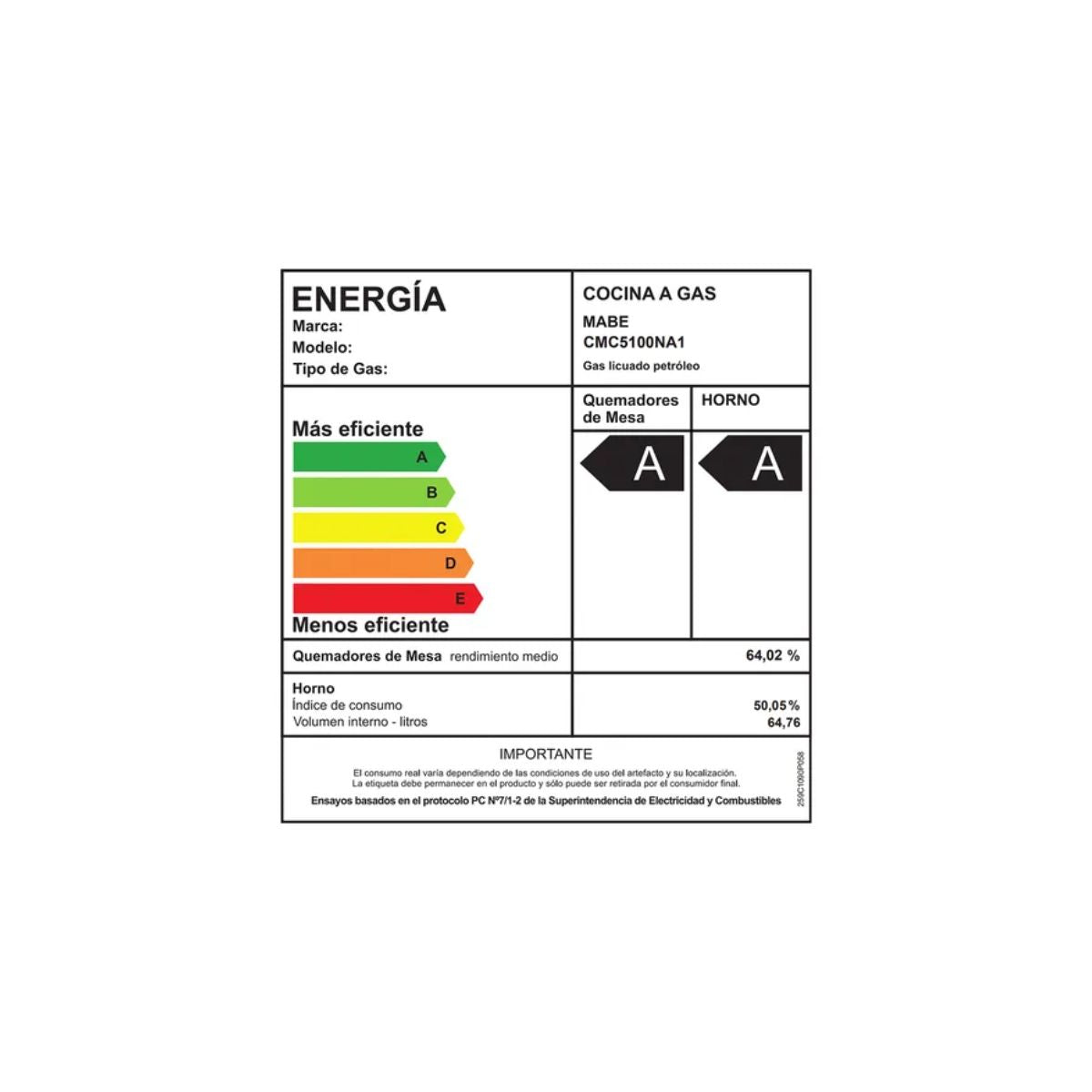 Cocina de Piso a Gas 51 cm Negra CMC5100NA1 Mabe