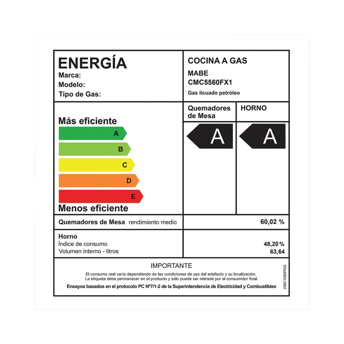 Cocina a Gas 55cm 4 Platos con Grill CMC5560FX1 Inox Mabe