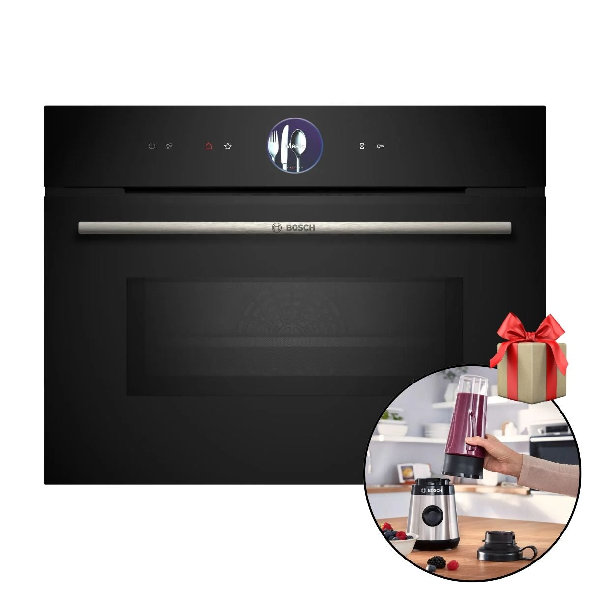 Horno Compacto con Microondas 45 Lts 60 x 45 cm Serie 8 CMG7761B1 Bosch + Licuadora de Vaso MMB2111M