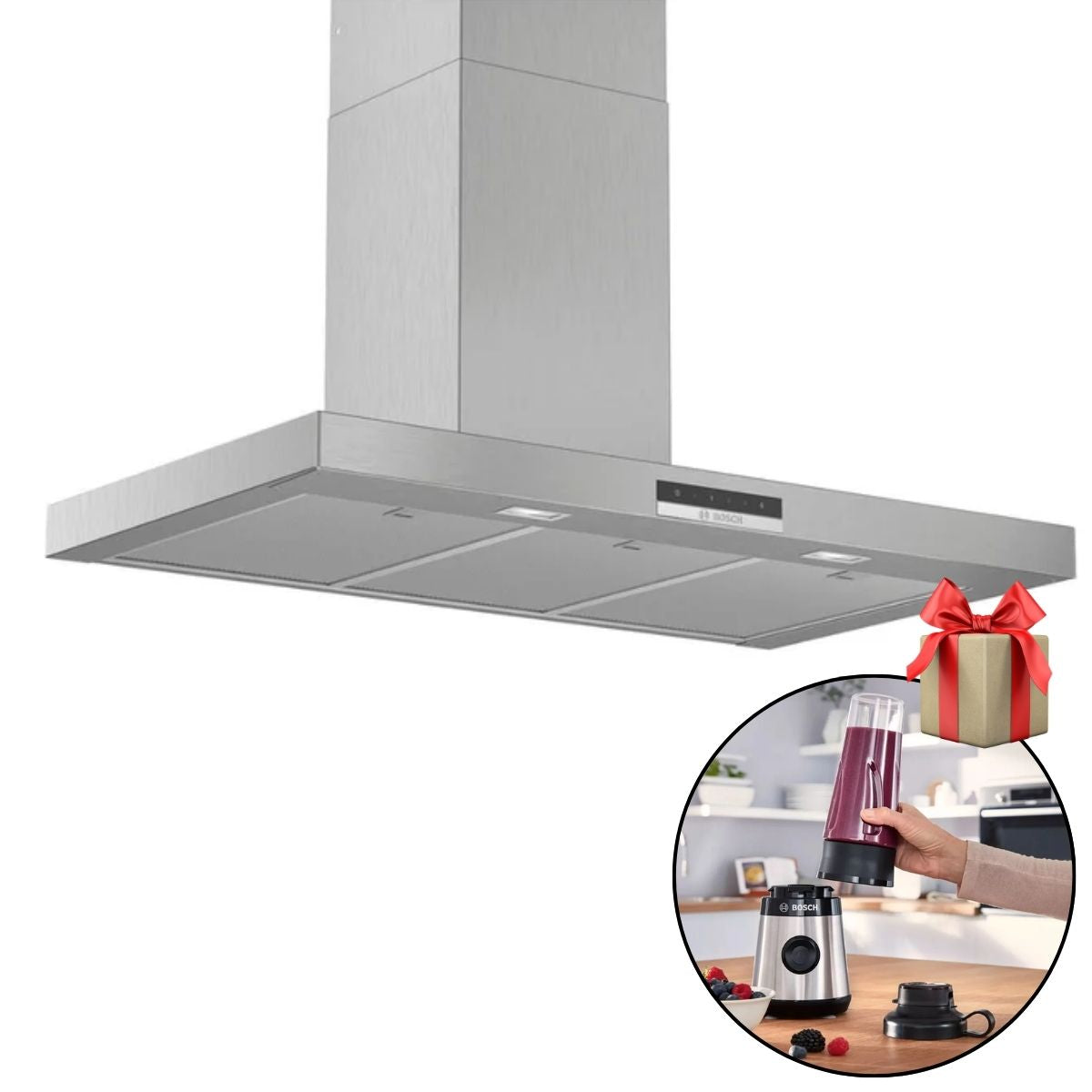 Campana decorativa 90 cm DWB96DM50 Serie 4 Bosch + Licuadora de Vaso MMB2111M