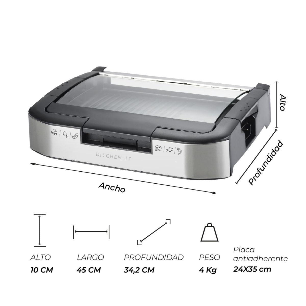 Parrilla Eléctrica Power Grill 1800 W Uso Interior Kitchen It