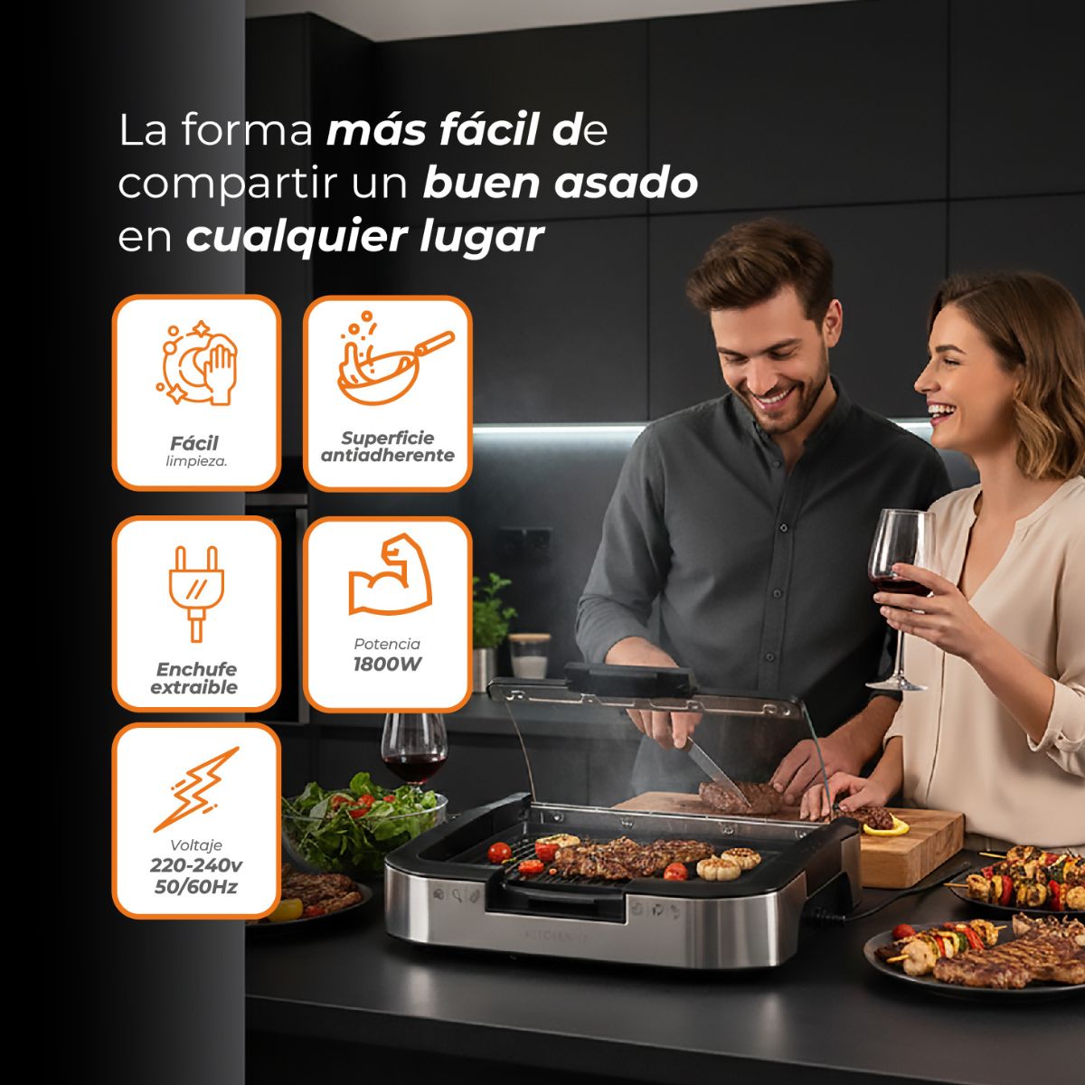 Parrilla Eléctrica Power Grill 1800 W Uso Interior Kitchen It